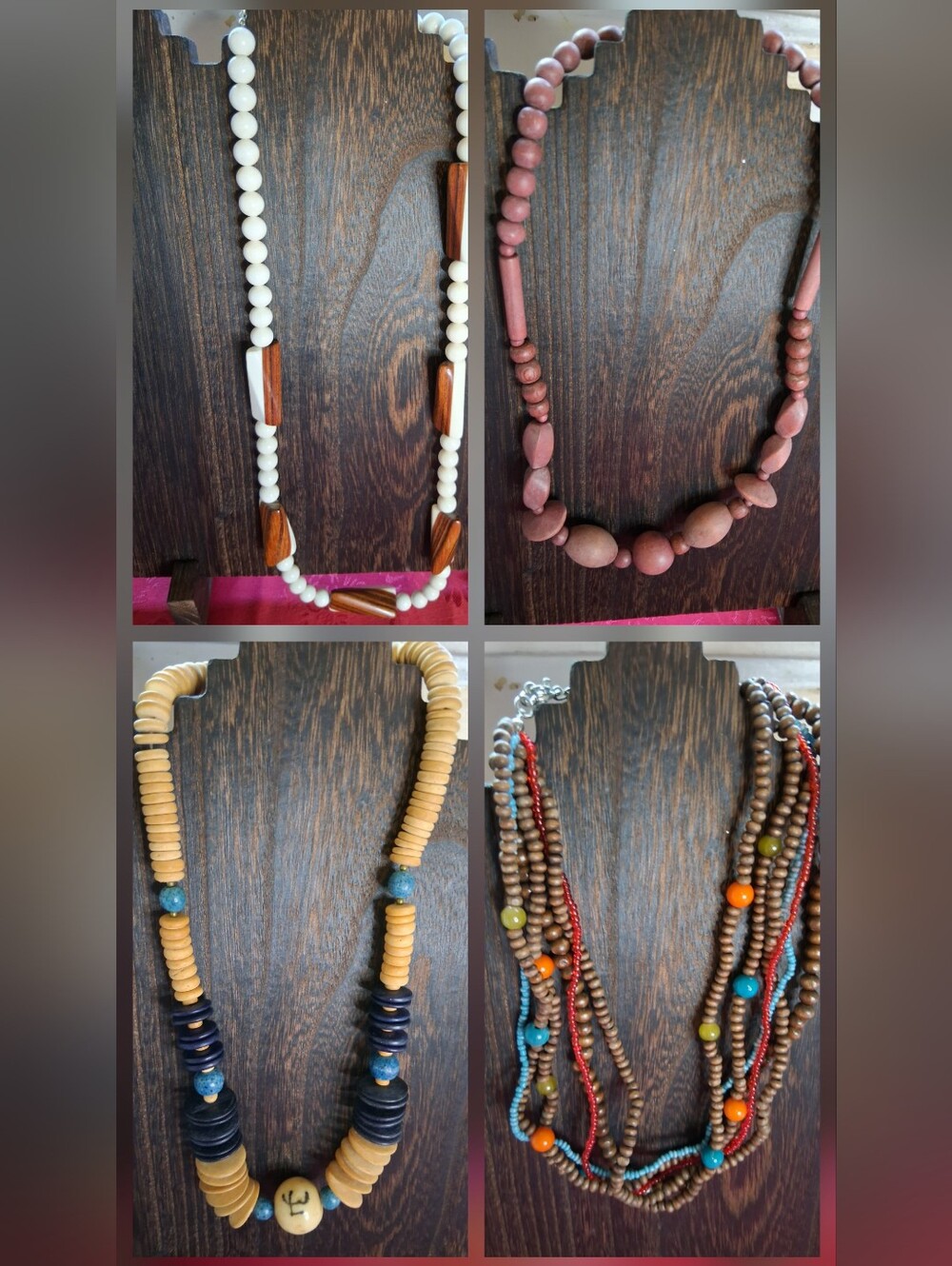 4 Vintage Wood Brown Beaded Necklace with Natural Vibes